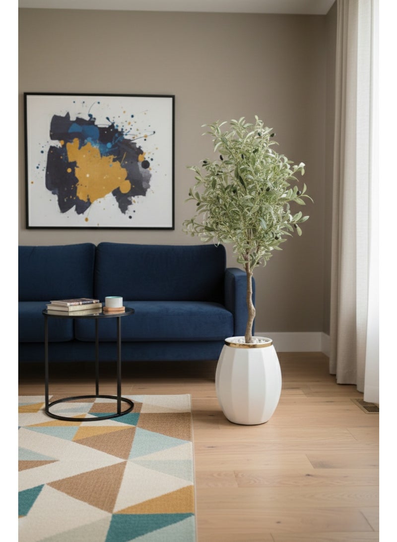 Artificial olive tree for decoration with a luxurious white pot with a gold rim - a natural-looking artificial plant for home, office, and salon. Excellent quality (120 cm) - Image 3